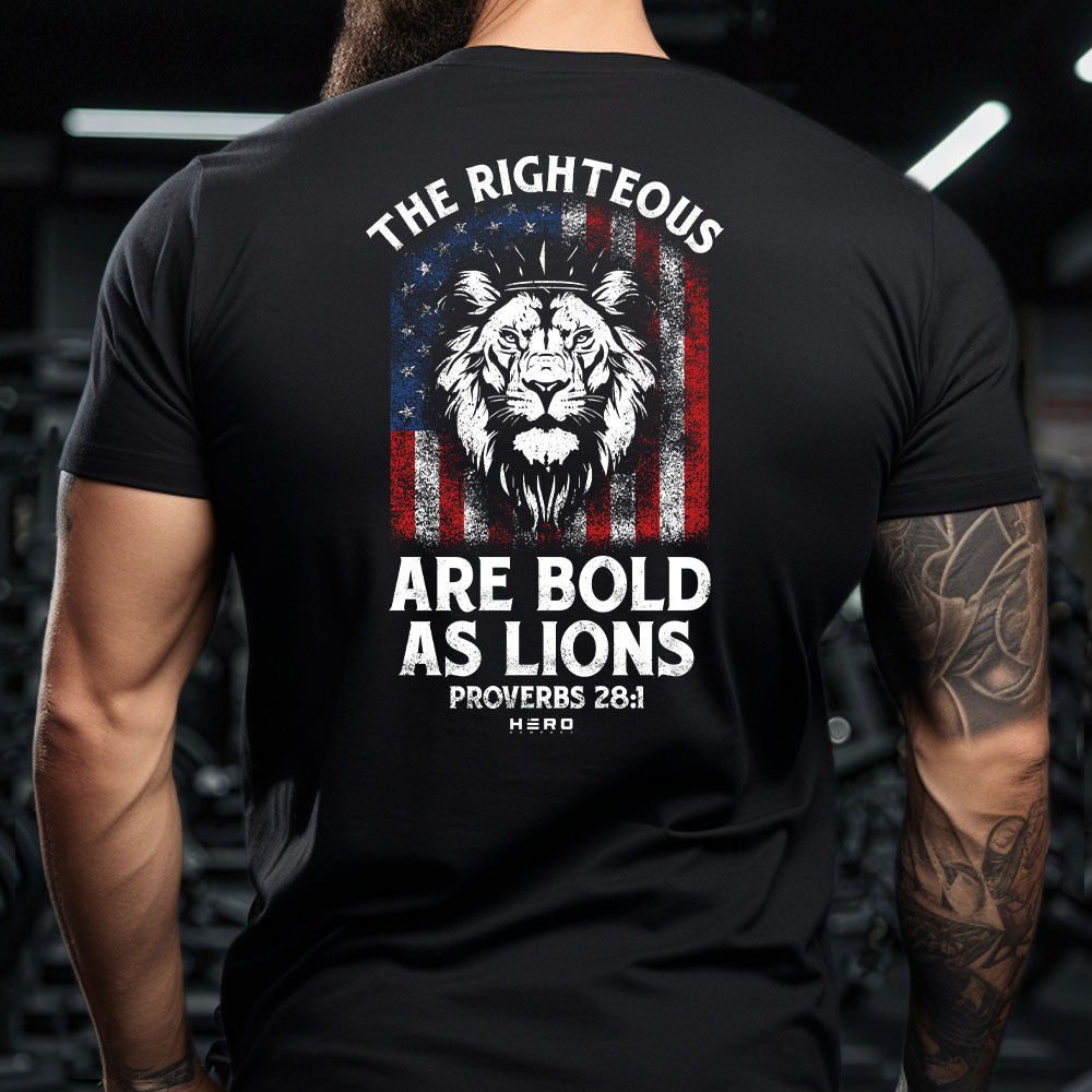 Hero Company Men's The Righteous Are Bold As Lions Black Tee - Helps Pair Veterans With A Service Dog or Shelter Dog