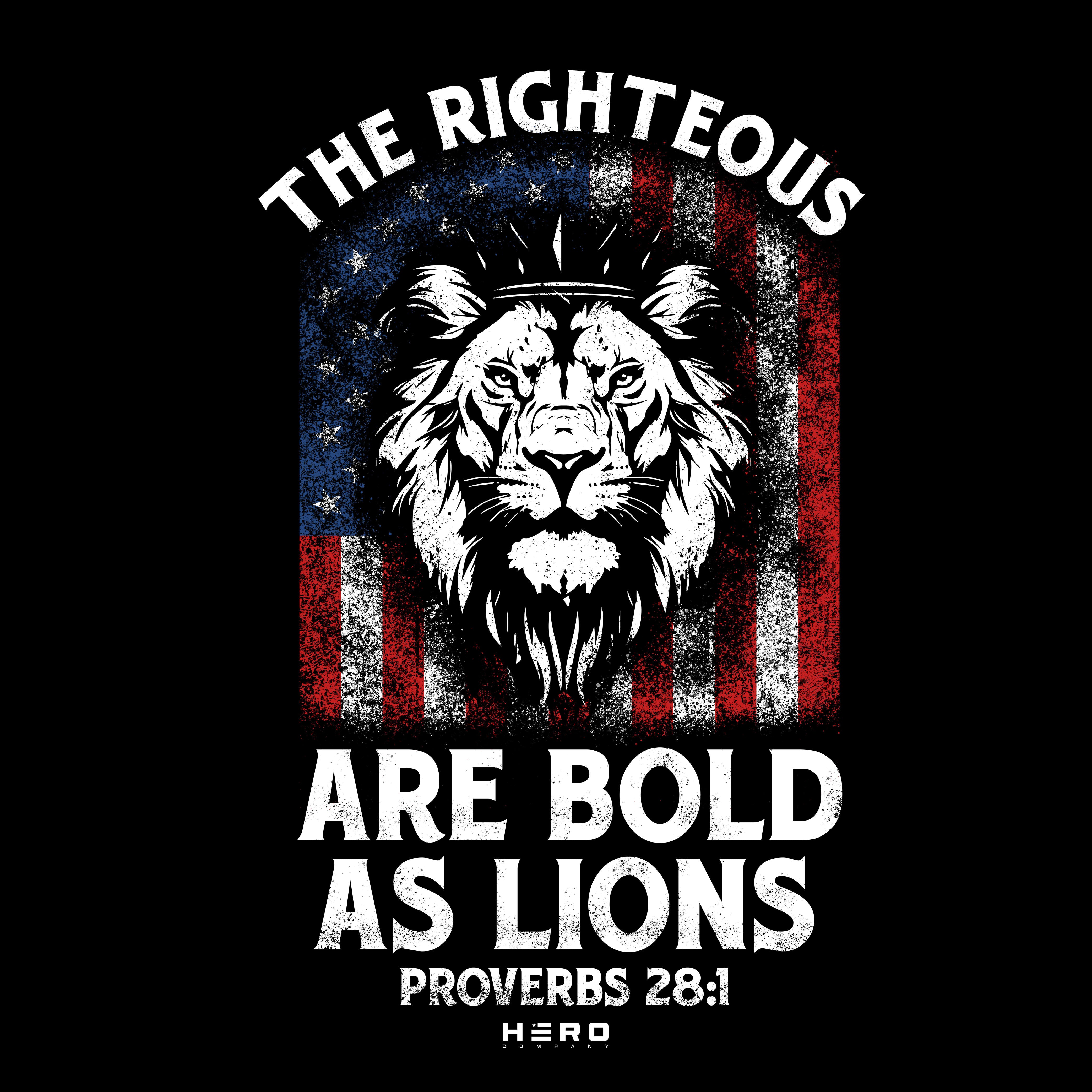 Hero Company Men's The Righteous Are Bold As Lions Black Tee - Helps Pair Veterans With A Service Dog or Shelter Dog