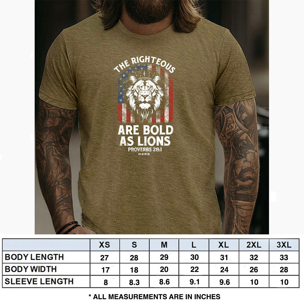 Hero Company Men&#39;s The Righteous Are Bold As Lions Military Green Tee - Helps Pair Veterans With A Service Dog or Shelter Dog