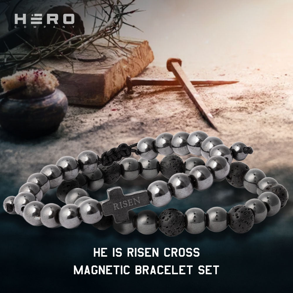 He Is Risen Cross Magnetic Titanium Bracelet Set : Helps Pair Veterans With A Service Dog Or Shelter Dog