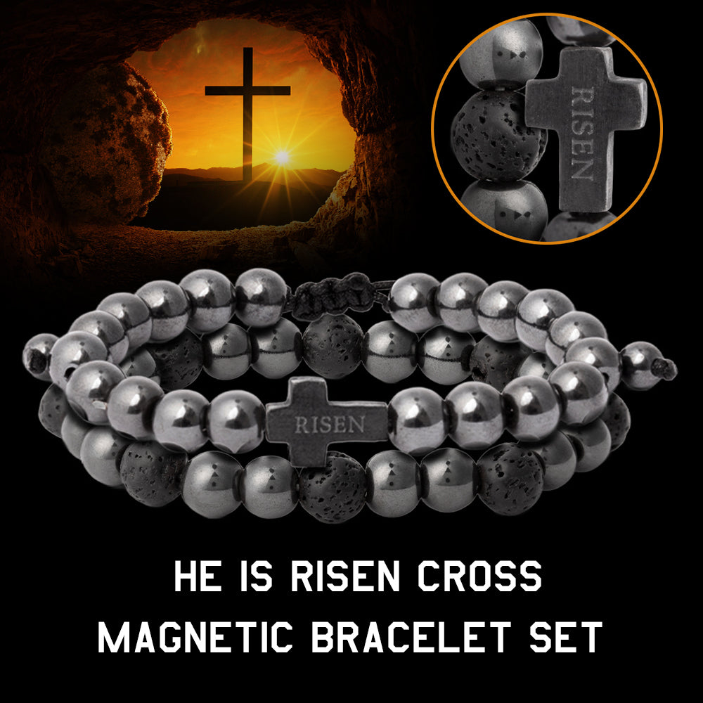 He Is Risen Cross Magnetic Titanium Bracelet Set : Helps Pair Veterans With A Service Dog Or Shelter Dog