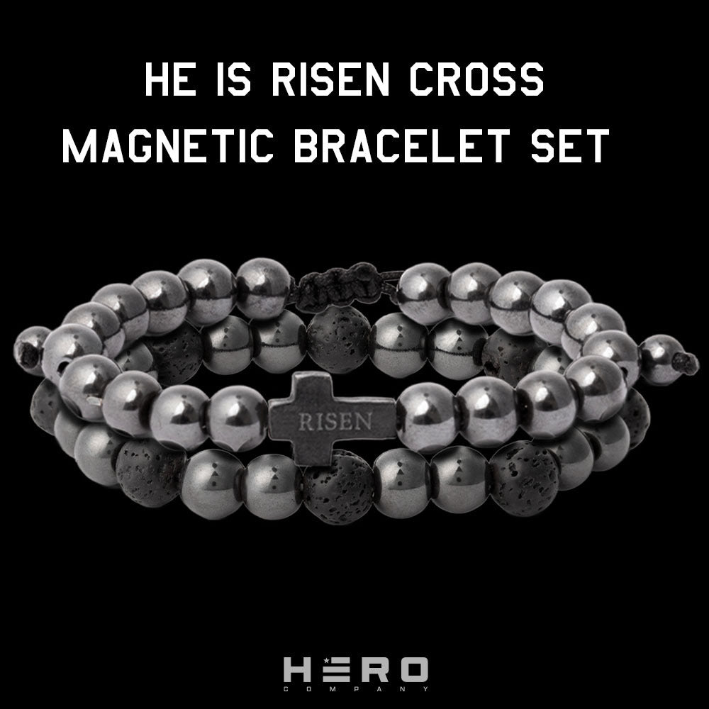 He Is Risen Cross Magnetic Titanium Bracelet Set : Helps Pair Veterans With A Service Dog Or Shelter Dog