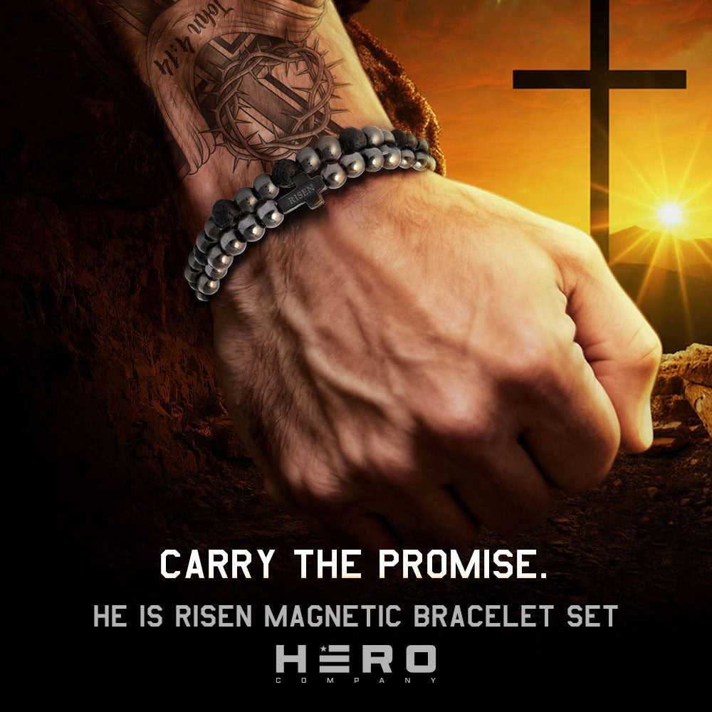 He Is Risen Cross Magnetic Titanium Bracelet Set : Helps Pair Veterans With A Service Dog Or Shelter Dog