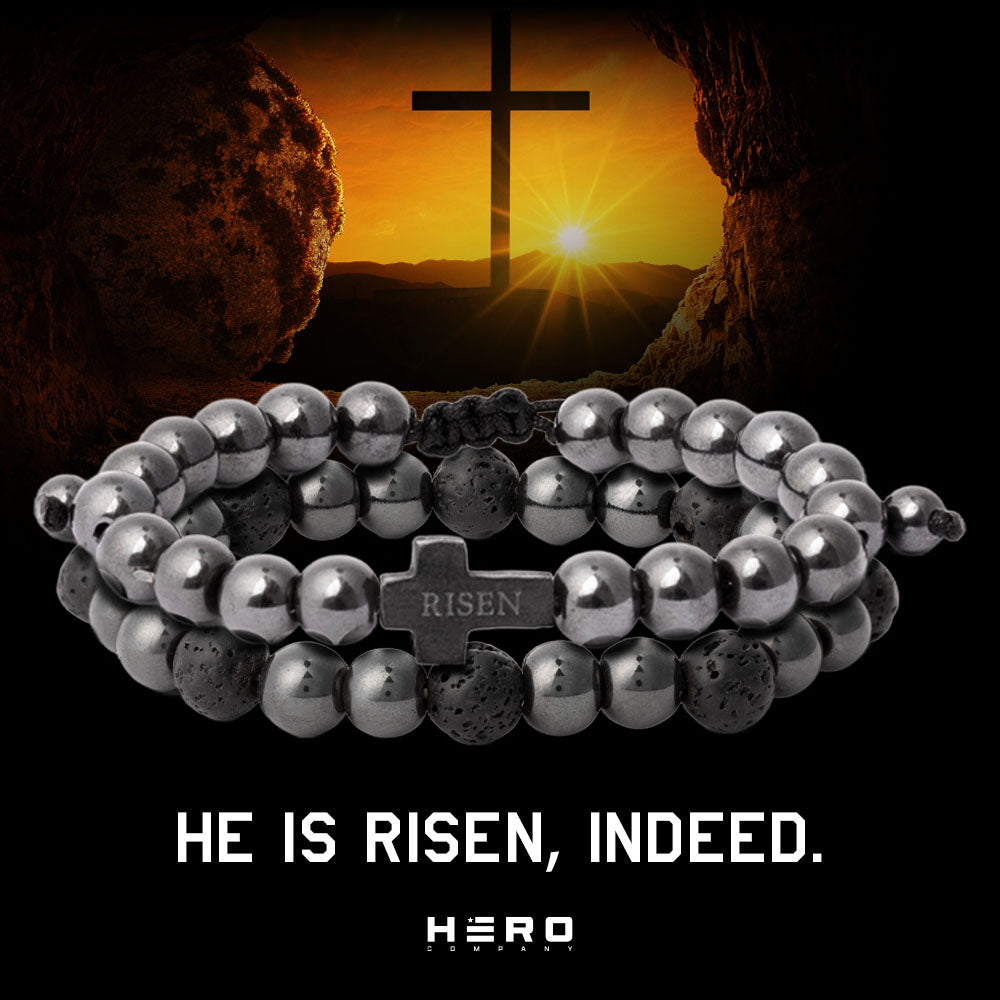 Easter He Is Risen Set-  He is Risen & Invictus Unconquered Bracelet Set : Helps Pair Veterans With A Service Dog Or Shelter Dog