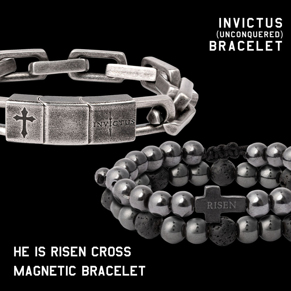 Easter He Is Risen Set-  He is Risen & Invictus Unconquered Bracelet Set : Helps Pair Veterans With A Service Dog Or Shelter Dog