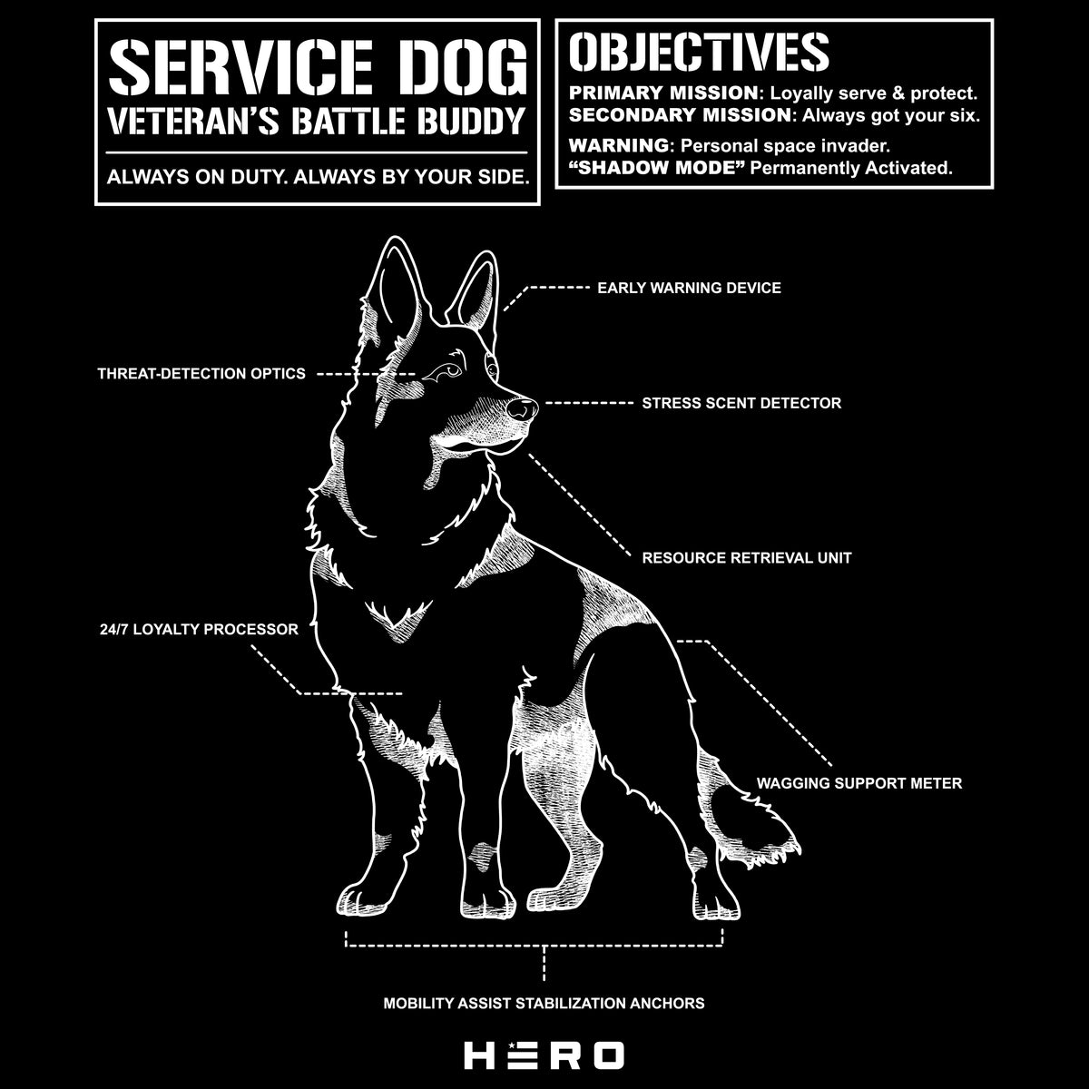 Hero Company Men's Service Dog Veteran's Battle Buddy Tee - Helps Pair Veterans With A Service Dog or Shelter Dog