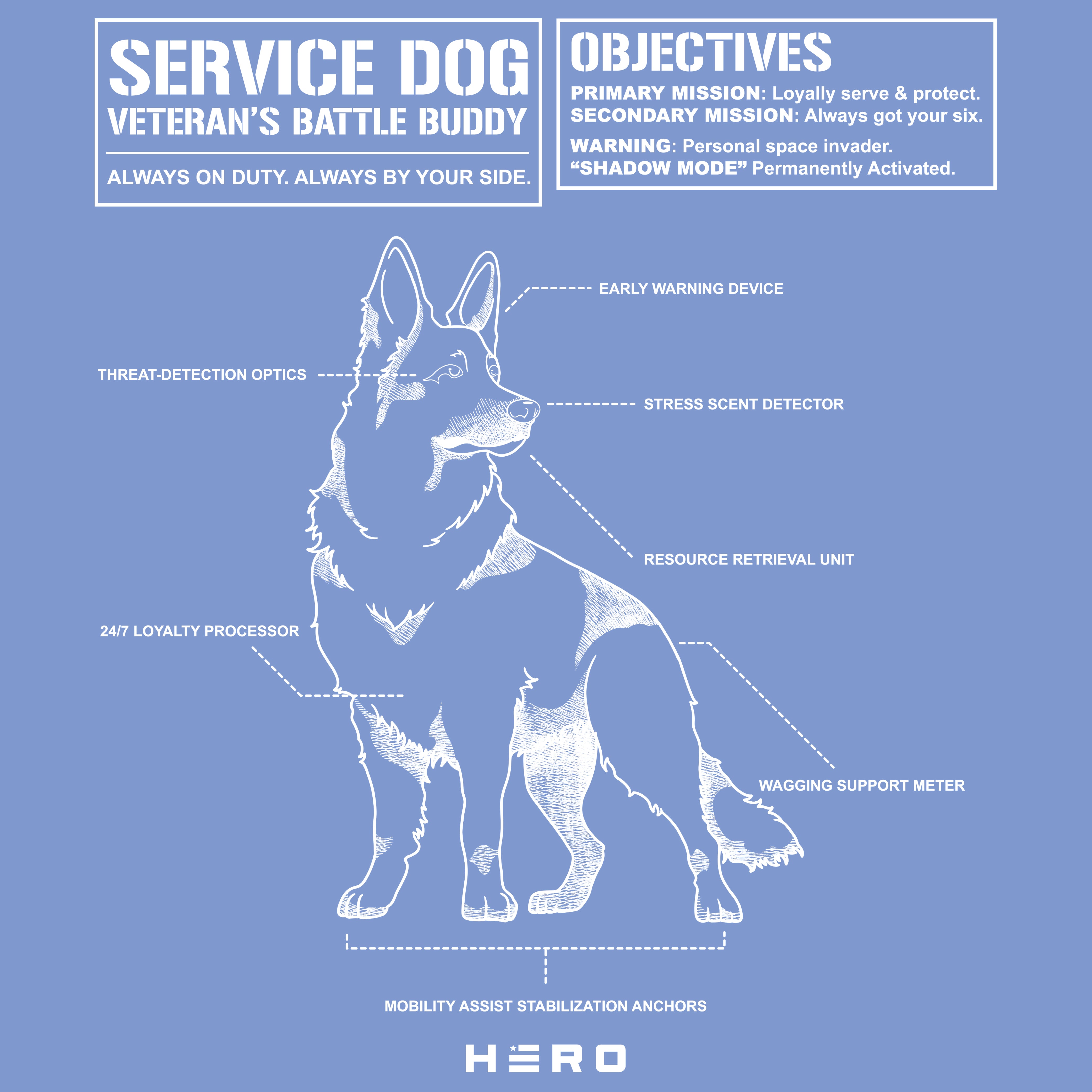 Hero Company Men's Service Dog Veteran's Battle Buddy Tee - Helps Pair Veterans With A Service Dog or Shelter Dog