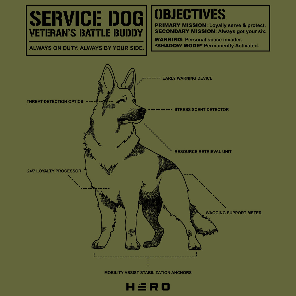 Hero Company Men's Service Dog Veteran's Battle Buddy Tee - Helps Pair Veterans With A Service Dog or Shelter Dog