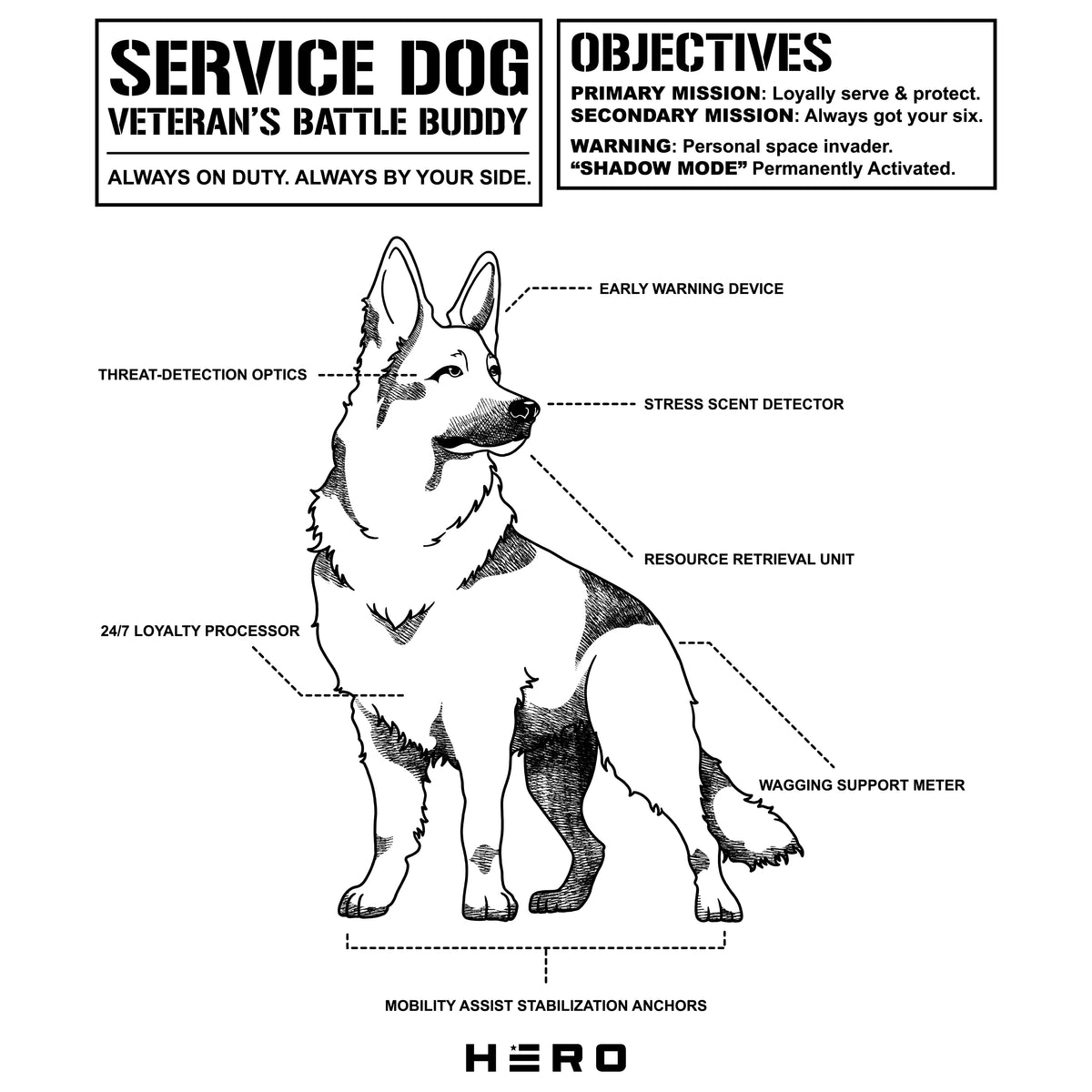 Hero Company Men's Veteran's Battle Buddy Service Dog Tee - Helps Pair Veterans With A Service Dog or Shelter Dog