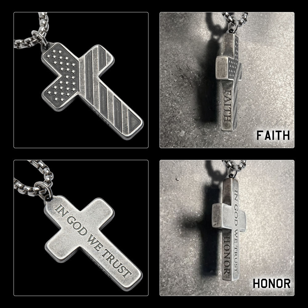 In God We Trust - American Flag Cross Necklace - Antique Silver: Helps Pair Veterans With A Service Dog Or Shelter Dog