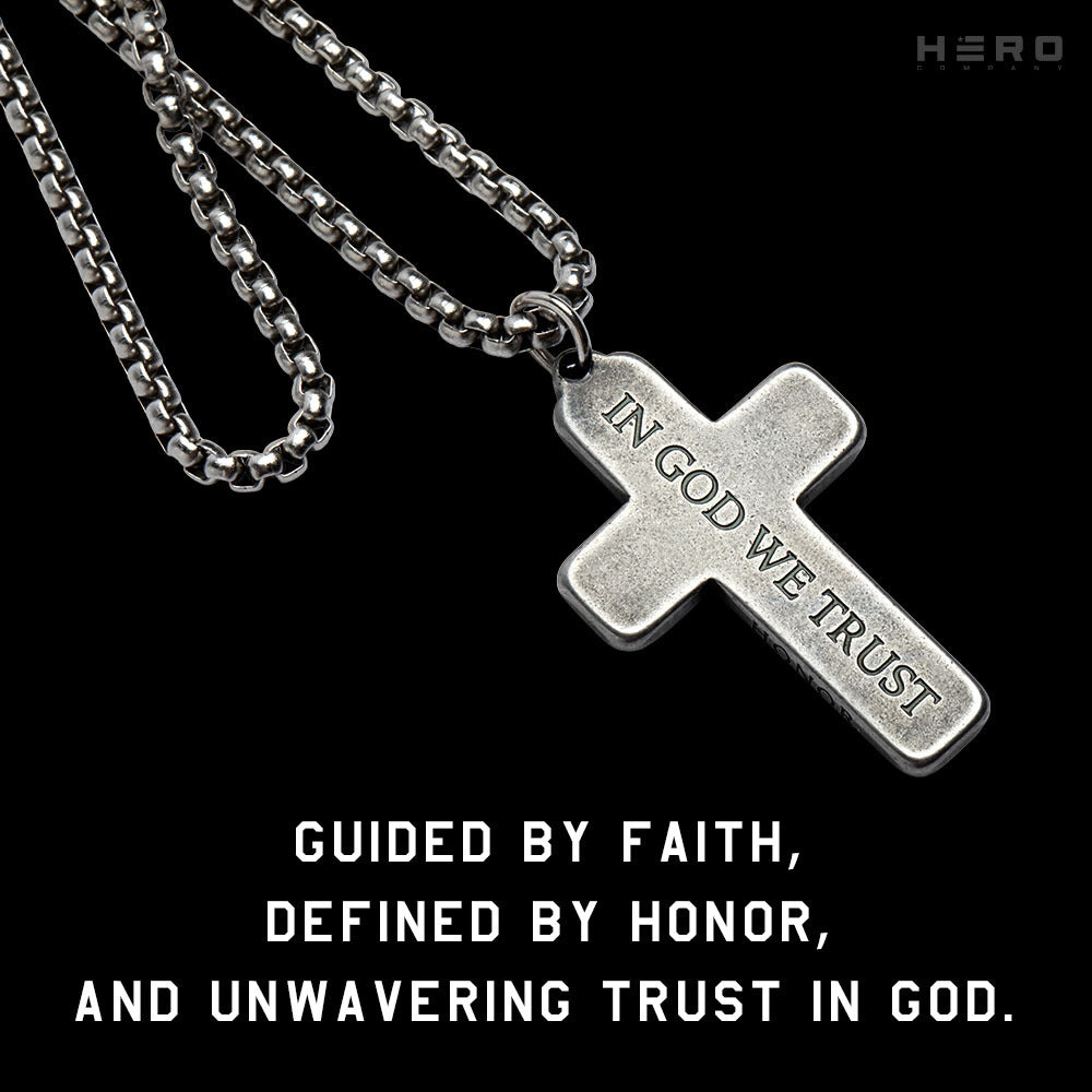 In God We Trust - American Flag Cross Necklace - Antique Silver: Helps Pair Veterans With A Service Dog Or Shelter Dog