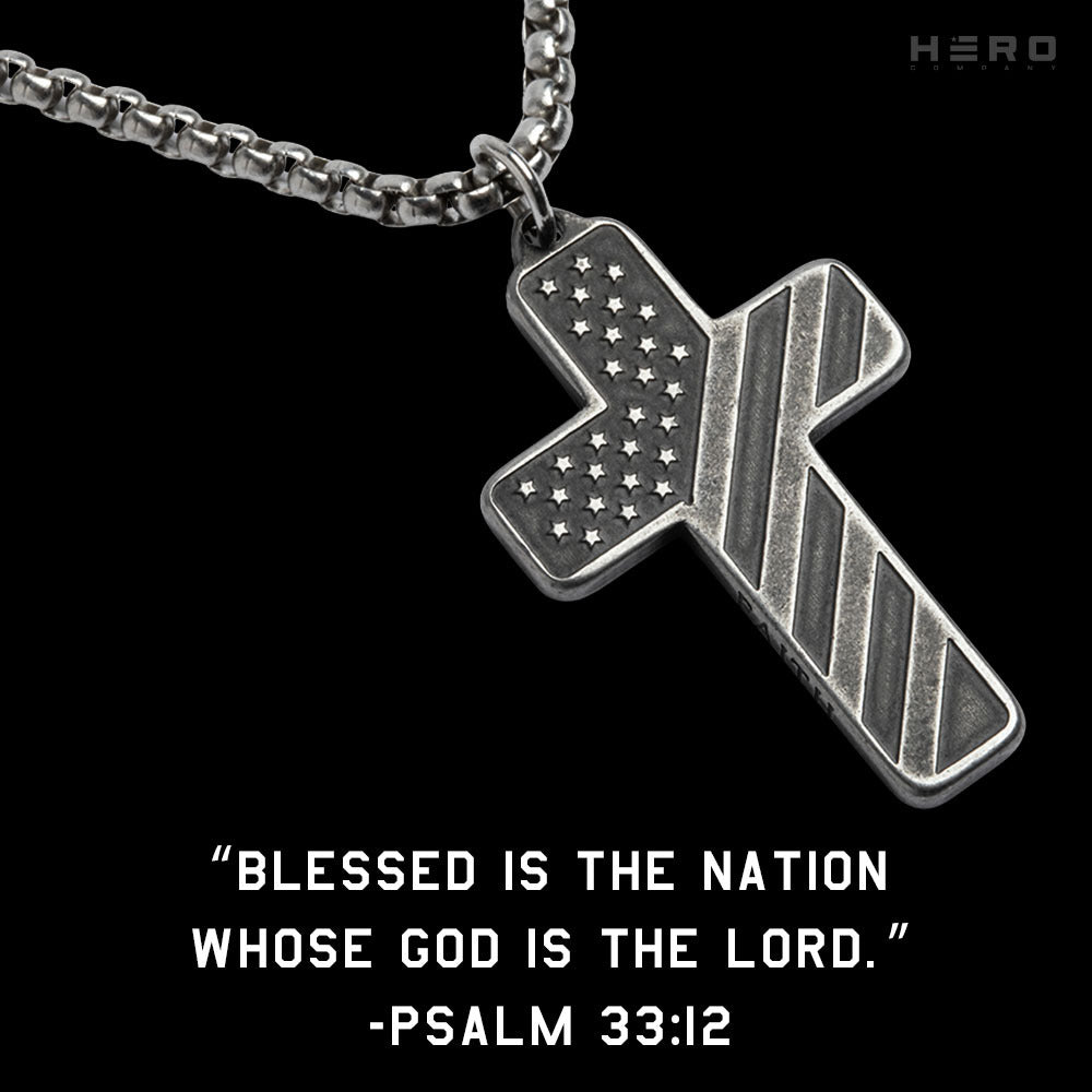 In God We Trust - American Flag Cross Necklace - Antique Silver: Helps Pair Veterans With A Service Dog Or Shelter Dog