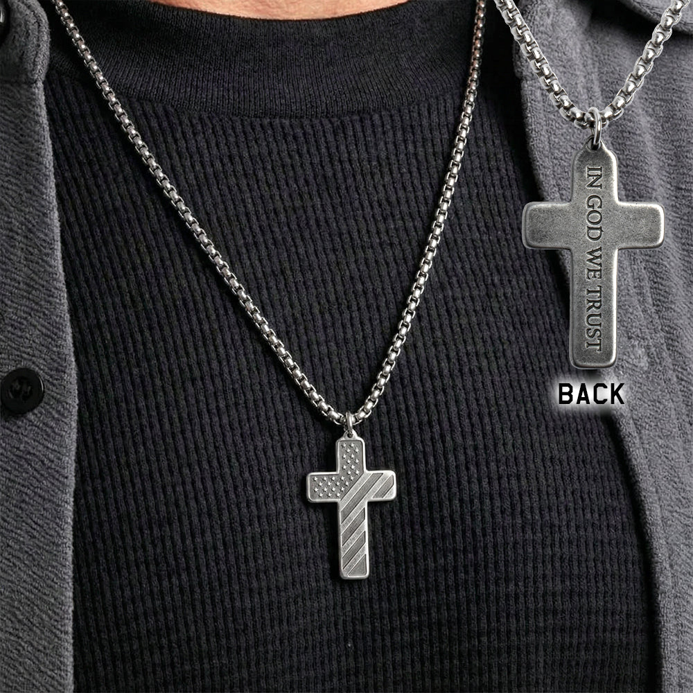 In God We Trust - American Flag Cross Necklace - Antique Silver: Helps Pair Veterans With A Service Dog Or Shelter Dog