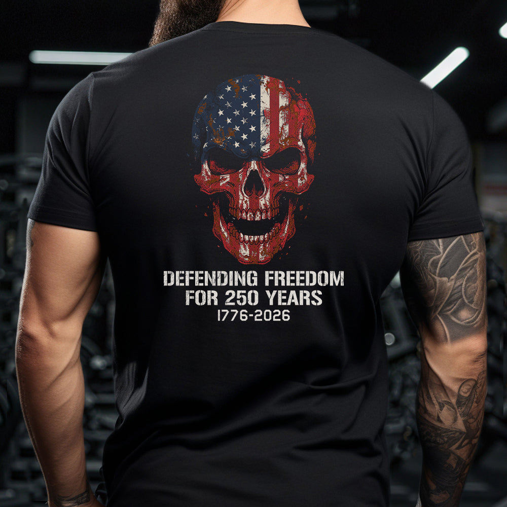 Hero Company Men's Defending Freedom For 250 Years Black Tee - Helps Pair Veterans With A Service Dog or Shelter Dog