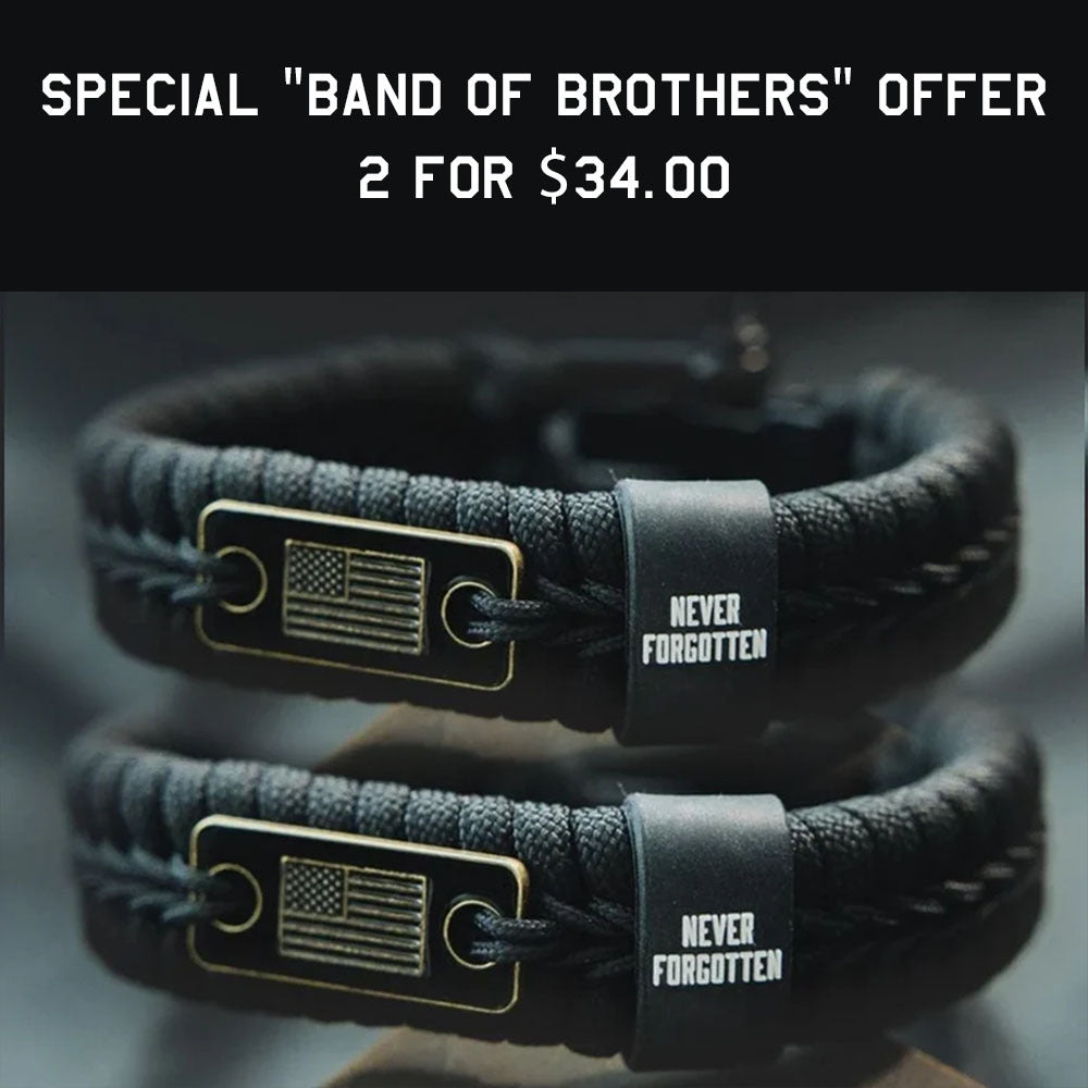 Special Military Appreciation Month Offer- Band of Brothers Never Forgotten Black Paracord Bracelet: Helps Pair Veterans With A Service Dog Or Shelter Dog
