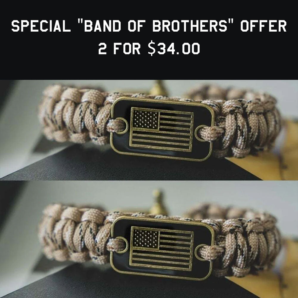 Band of Brothers:  Desert Camo Paracord Bronze Flag Bracelet