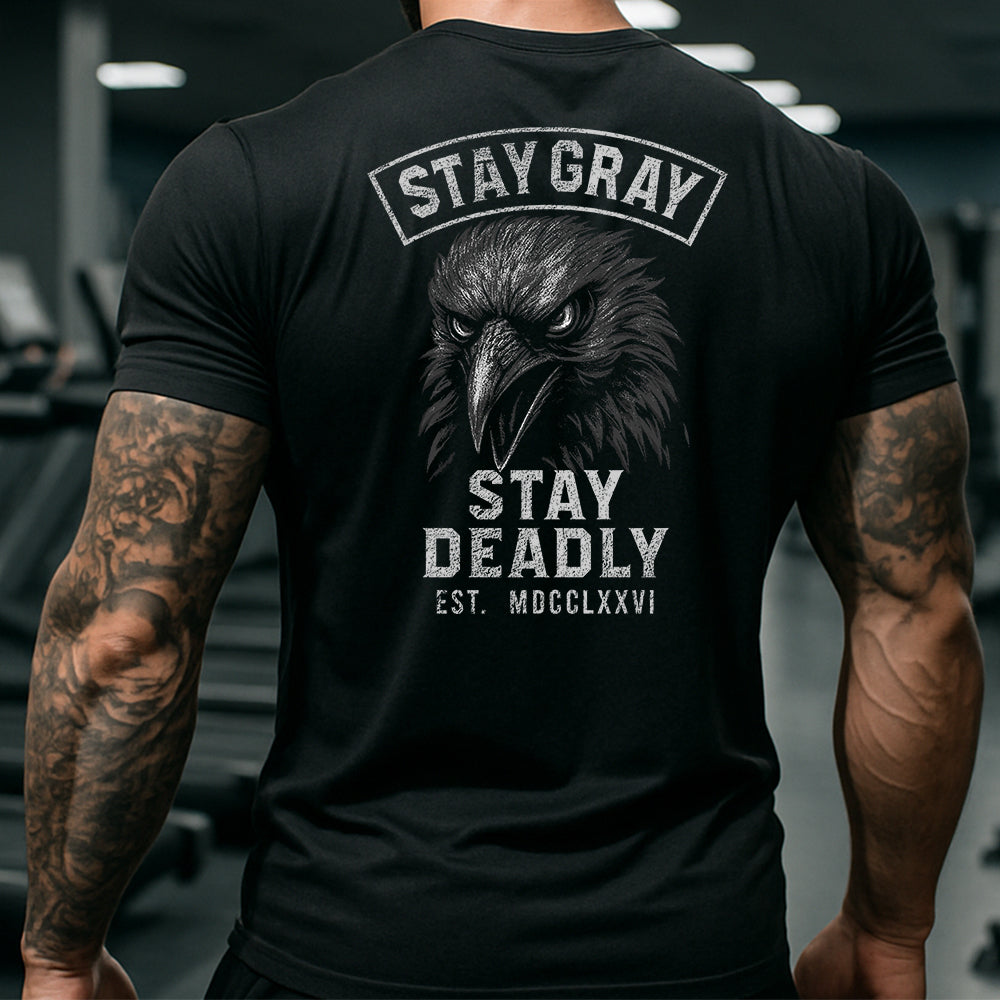 Hero Company Men&#39;s Stay Gray Stay Deadly Black Tee - Helps Pair Veterans With A Service Dog or Shelter Dog