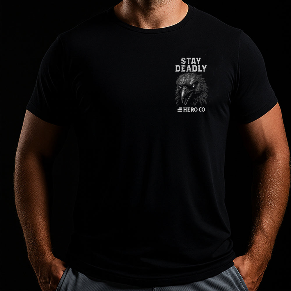 Hero Company Men's Stay Gray Stay Deadly Black Tee - Helps Pair Veterans With A Service Dog or Shelter Dog