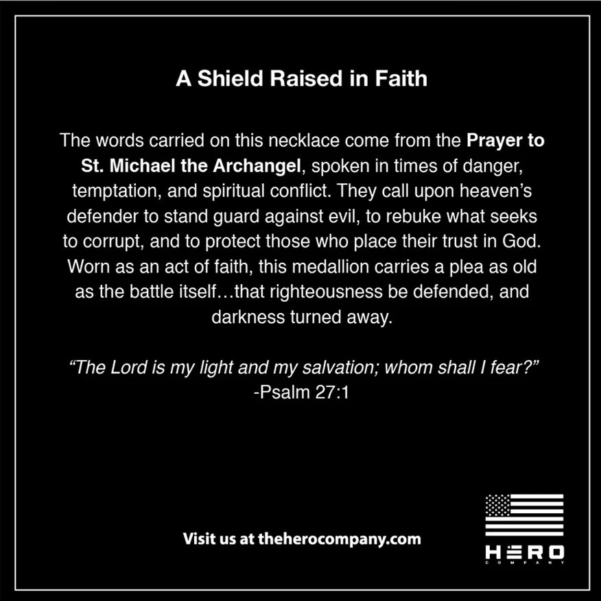 FREE  St. Michael’s Shield Defend Us In Battle Necklace with Purchase of Men's Saint Michaels Tee : Helps Pair Veterans With A Service Dog or Shelter Dog