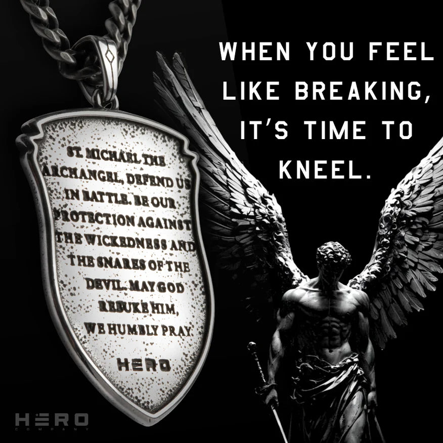 FREE  St. Michael’s Shield Defend Us In Battle Necklace with Purchase of Men's Saint Michaels Tee : Helps Pair Veterans With A Service Dog or Shelter Dog