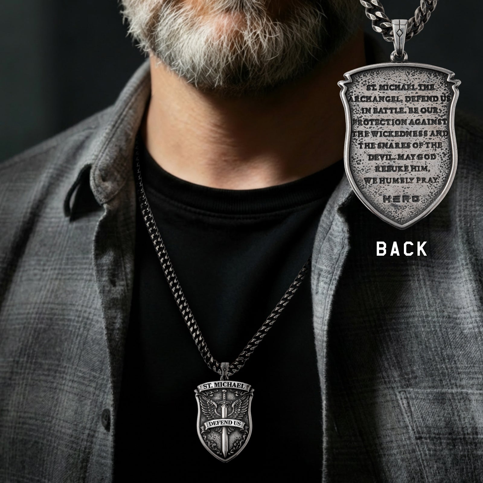 St. Michael’s Shield Defend Us In Battle Necklace - Helps Pair Veterans With A Service Dog Or Shelter Dog