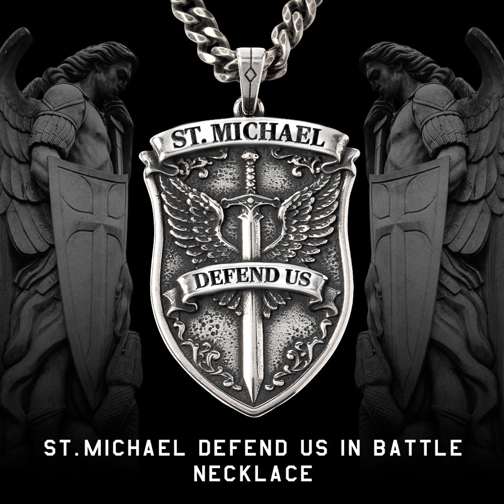 St. Michael’s Shield Defend Us In Battle Necklace - Helps Pair Veterans With A Service Dog Or Shelter Dog