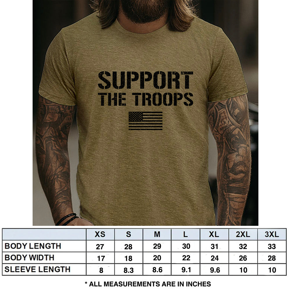Hero Company Men's Support The Troops Flag Military Green Tee - Helps Pair Veterans With A Service Dog or Shelter Dog