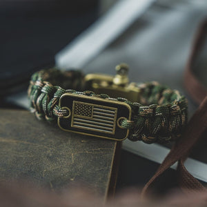 Camo Paracord Bronze Flag Bracelet -- Helps Pair Veterans With A Companion Dog