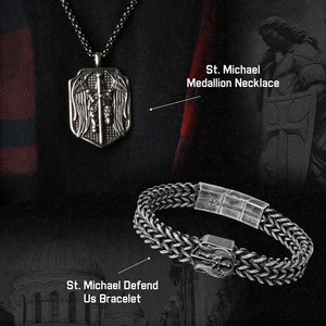 Buy Bracelet, Get Matching Necklace for FREE: St. Michael Medallion Necklace and Bracelet Set - Helps Pair Veterans With A Service Dog Or Shelter Dog