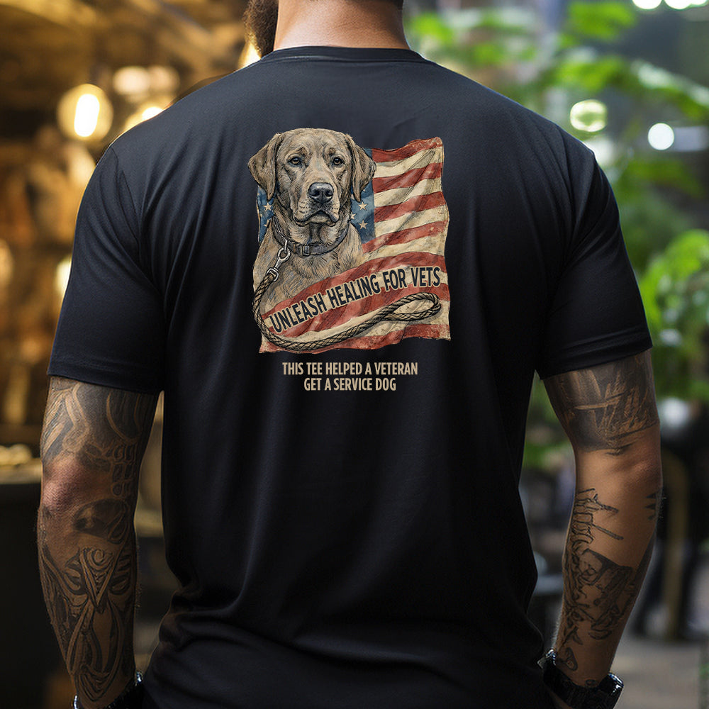 Hero Company Men's Unleash Healing For Vets - Lab Black Tee - Helps Pair Veterans With A Service Dog or Shelter Dog