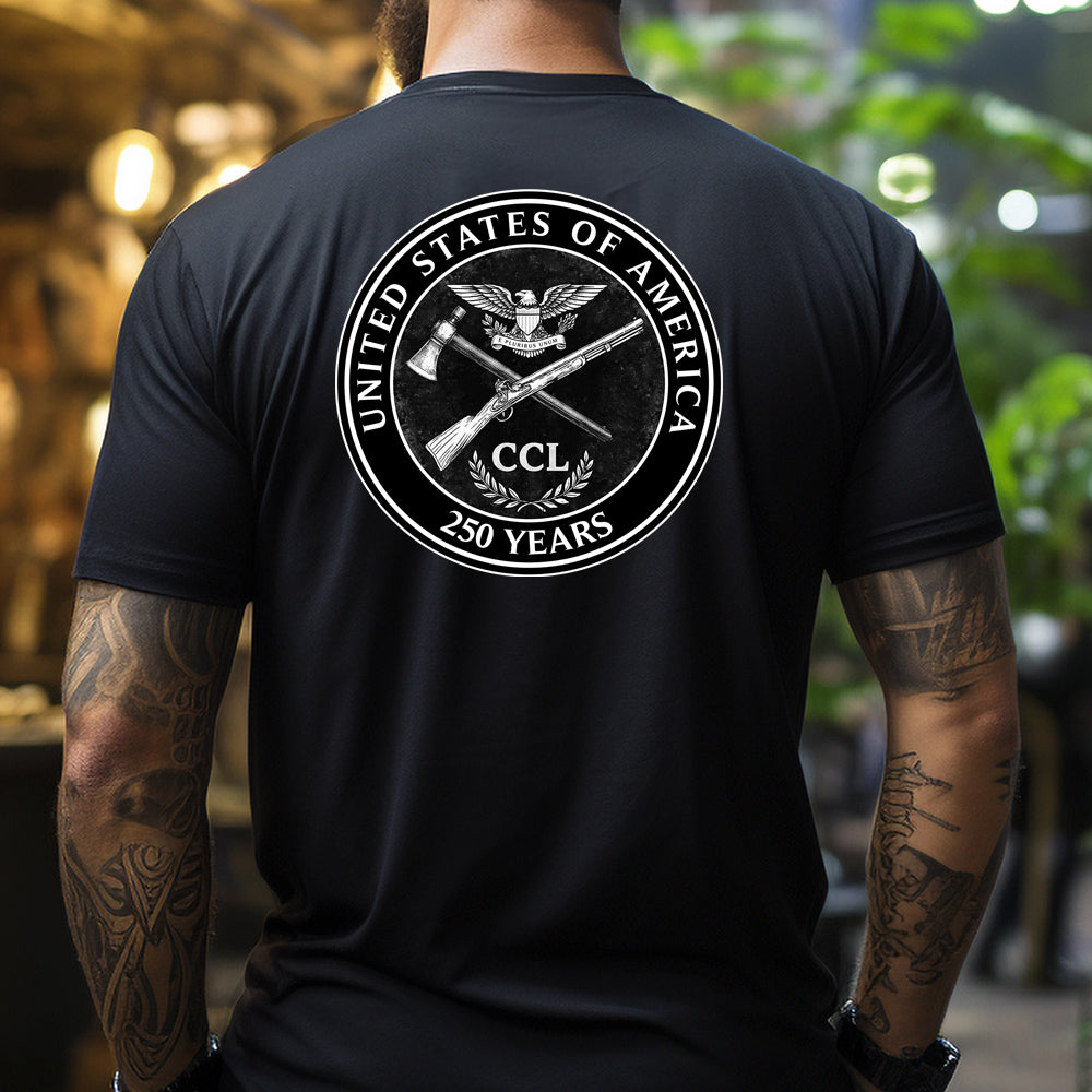 Hero Company Men's CCL USA 250 Years Black Tee - Helps Pair Veterans With A Service Dog or Shelter Dog