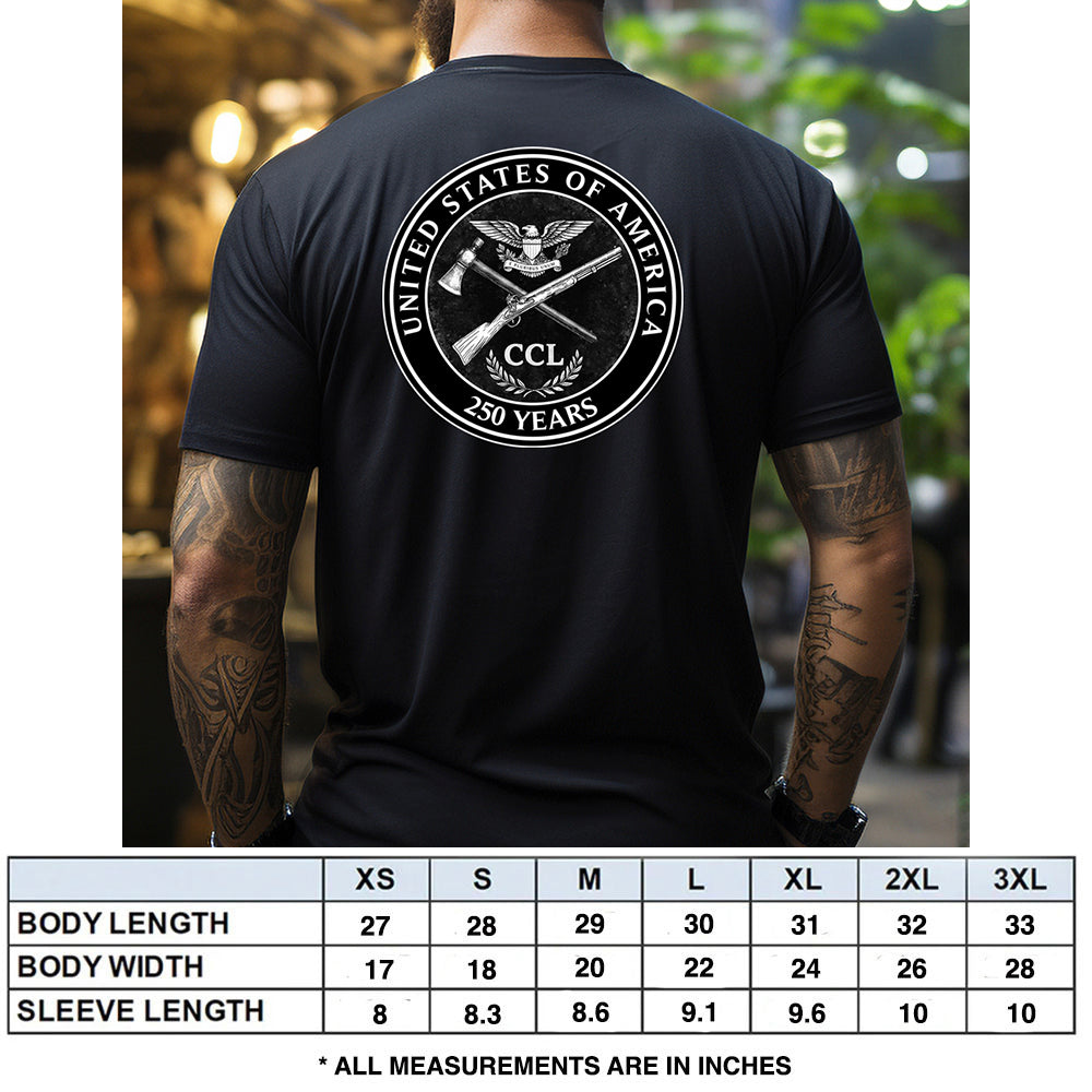 Hero Company Men's CCL USA 250 Years Black Tee - Helps Pair Veterans With A Service Dog or Shelter Dog
