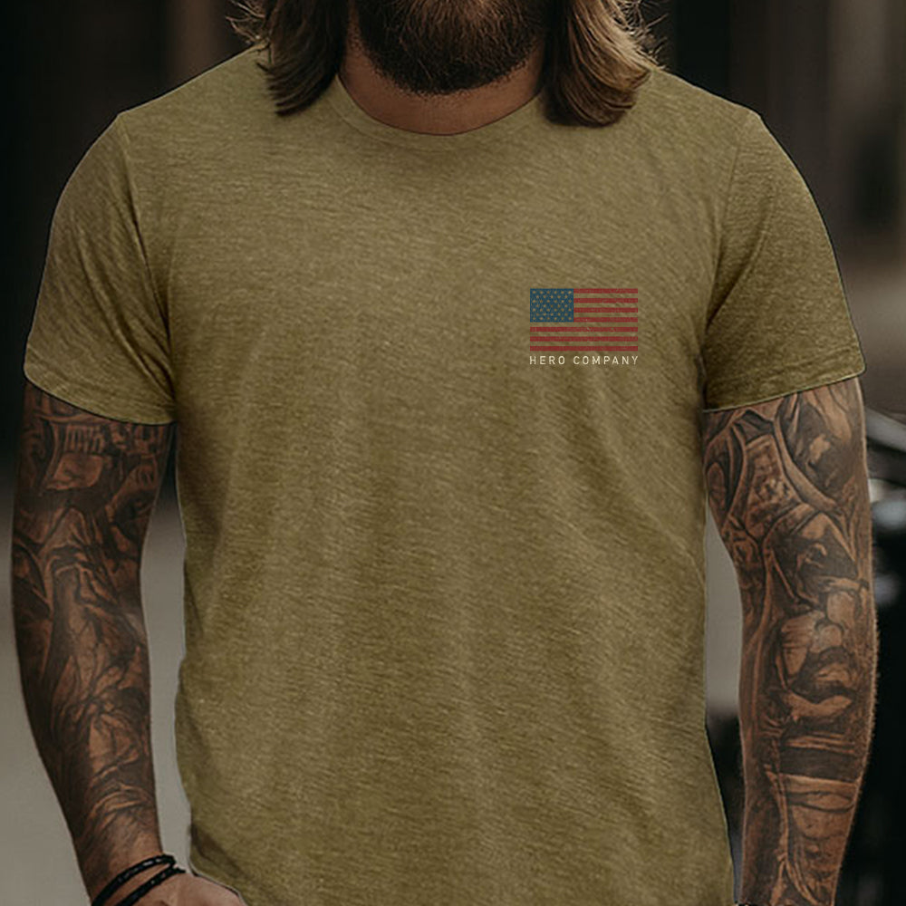 Hero Company Men's 1776 Never Surrender Military Green Tee - Helps Pair Veterans With A Service Dog or Shelter Dog