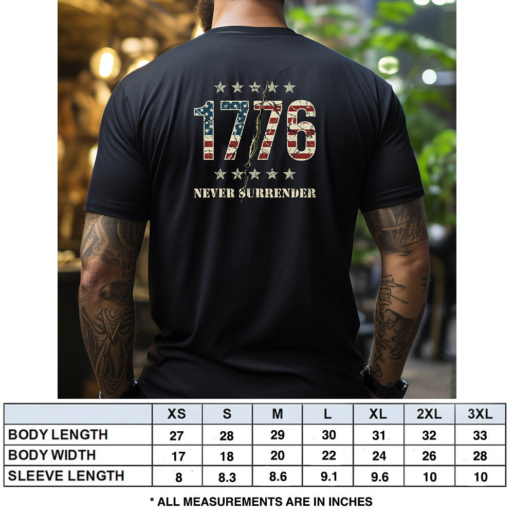 Hero Company Men's 1776 Never Surrender Black Tee - Helps Pair Veterans With A Service Dog or Shelter Dog