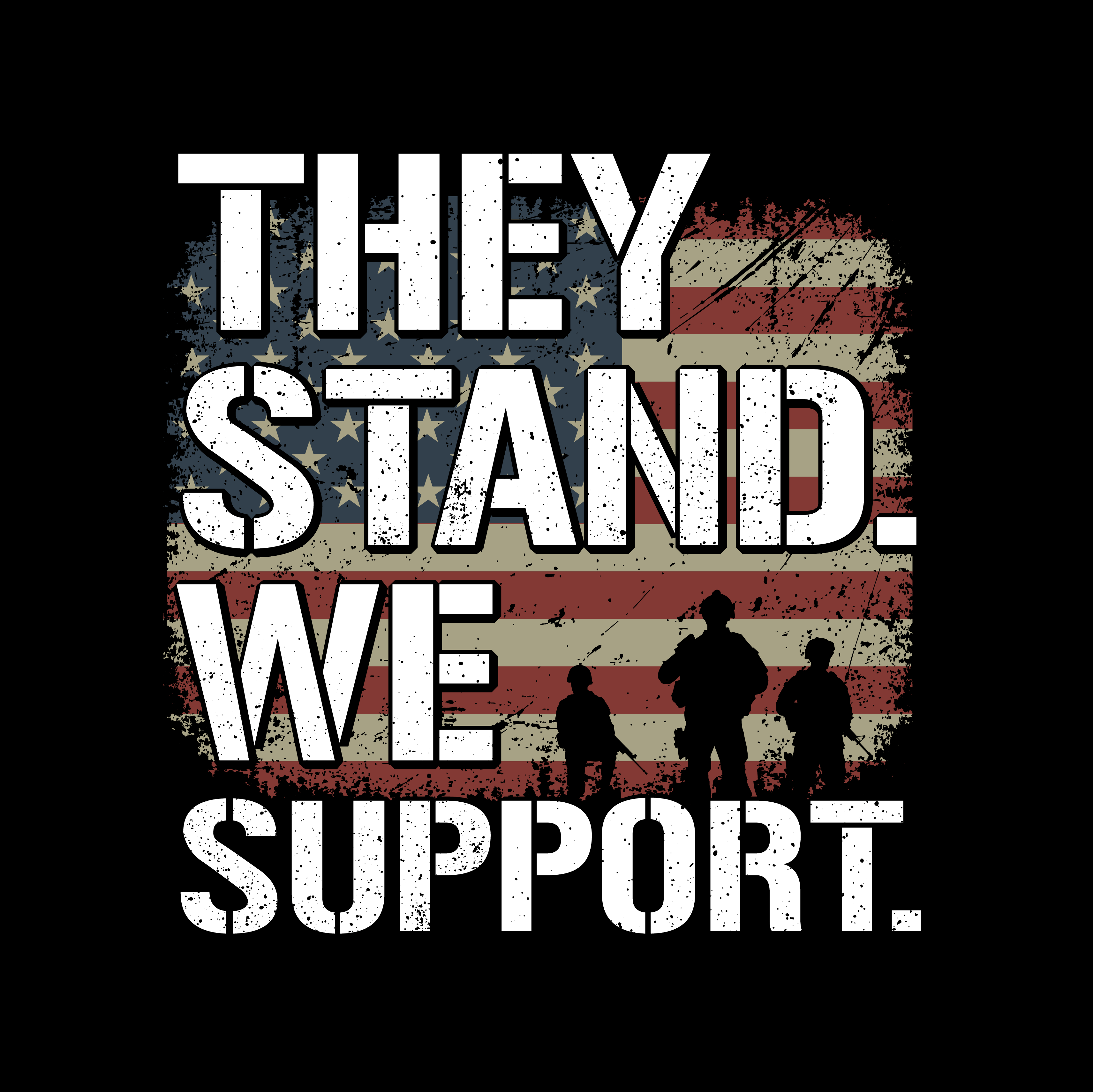 Hero Company Men's They Stand We Support Black Tee - Helps Pair Veterans With A Service Dog or Shelter Dog
