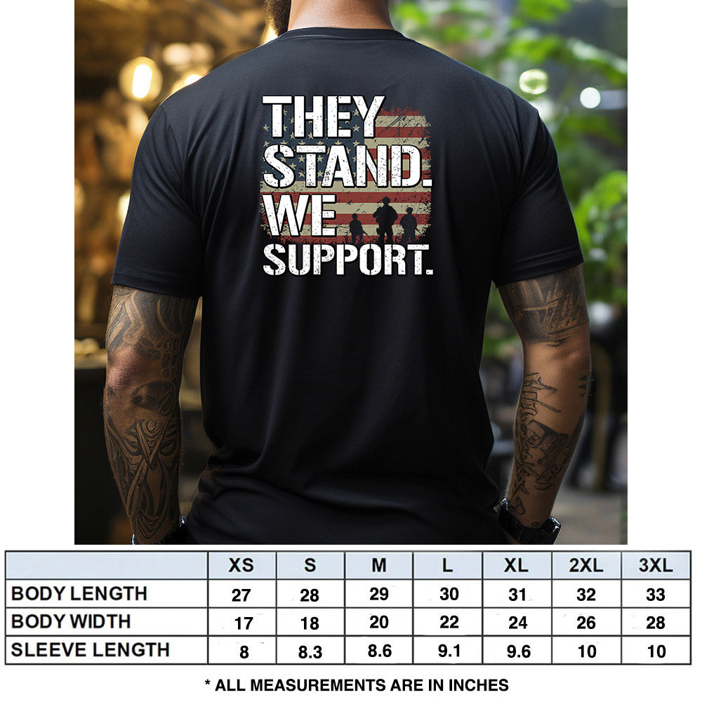 Hero Company Men's They Stand We Support Black Tee - Helps Pair Veterans With A Service Dog or Shelter Dog