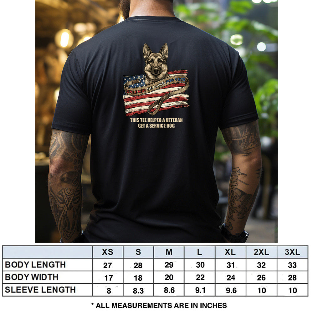 Hero Company Men's Unleash Healing For Vets - Shepherd Black Tee - Helps Pair Veterans With A Service Dog or Shelter Dog
