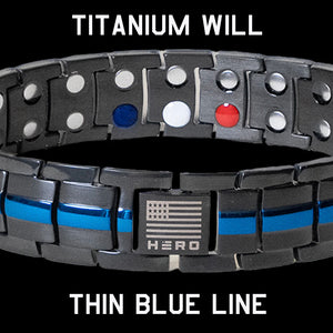 Titanium Will Thin Blue Line Magnetic Bracelet:  Helps Pair Retired Police Officers With A Service Dog Or Shelter Dog