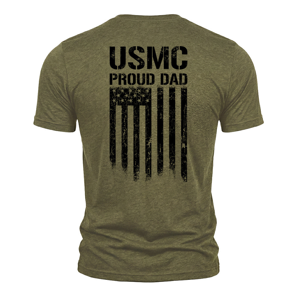 Hero Company Men's USMC Proud Dad Military Green Tee - Helps Pair Veterans With A Service Dog or Shelter Dog