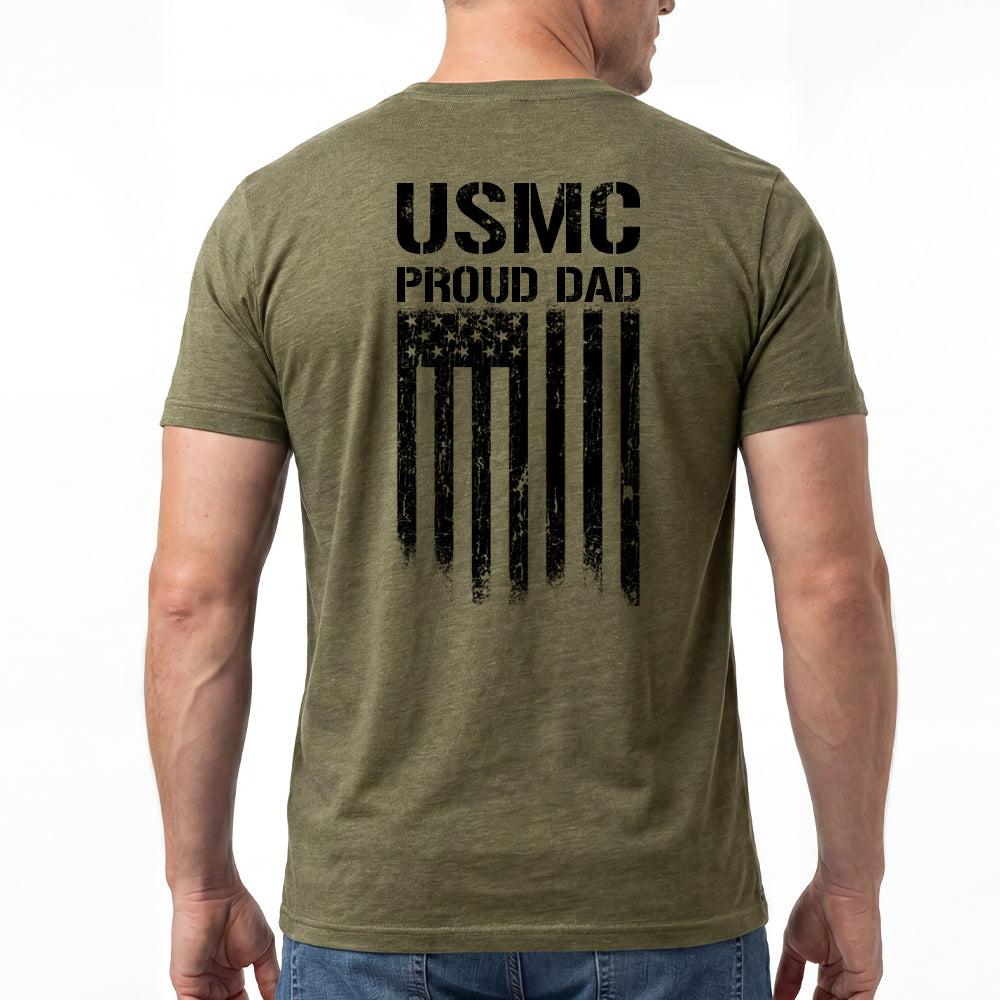 Hero Company Men's USMC Proud Dad Military Green Tee - Helps Pair Veterans With A Service Dog or Shelter Dog