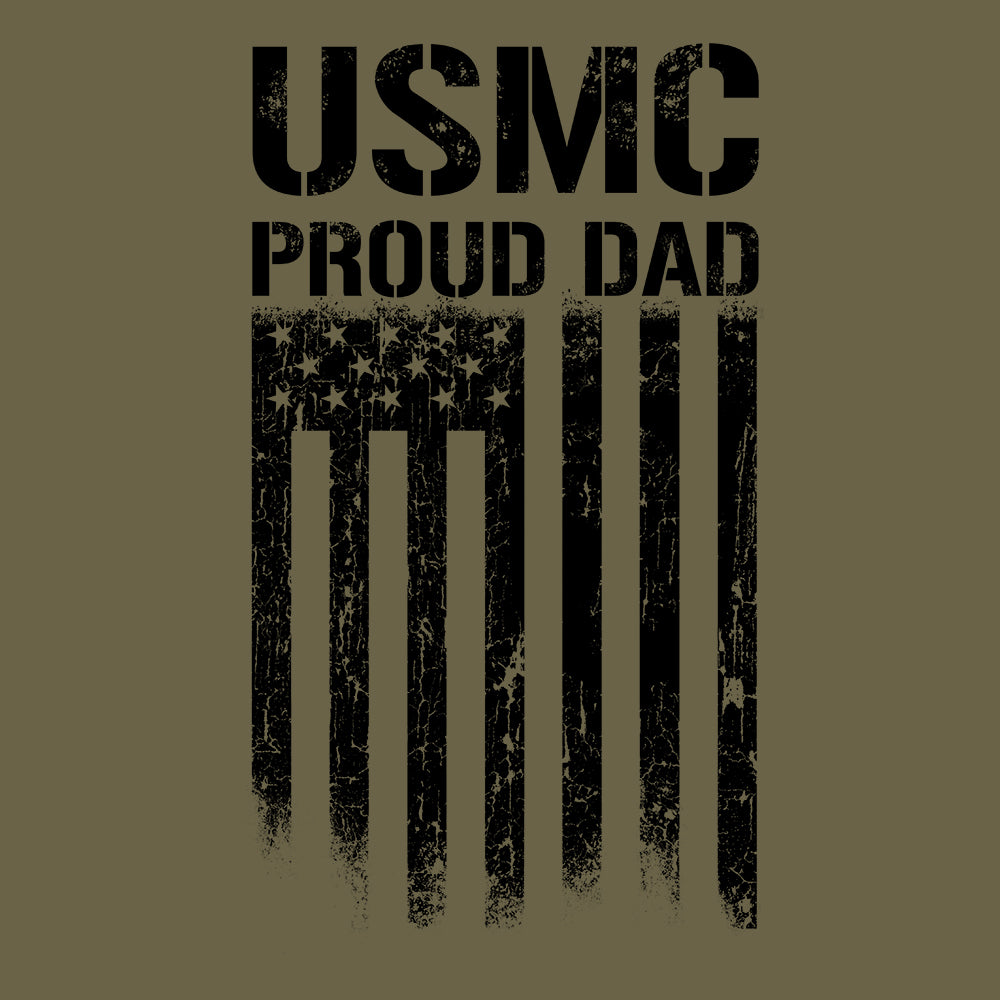 Hero Company Men's USMC Proud Dad Military Green Tee - Helps Pair Veterans With A Service Dog or Shelter Dog