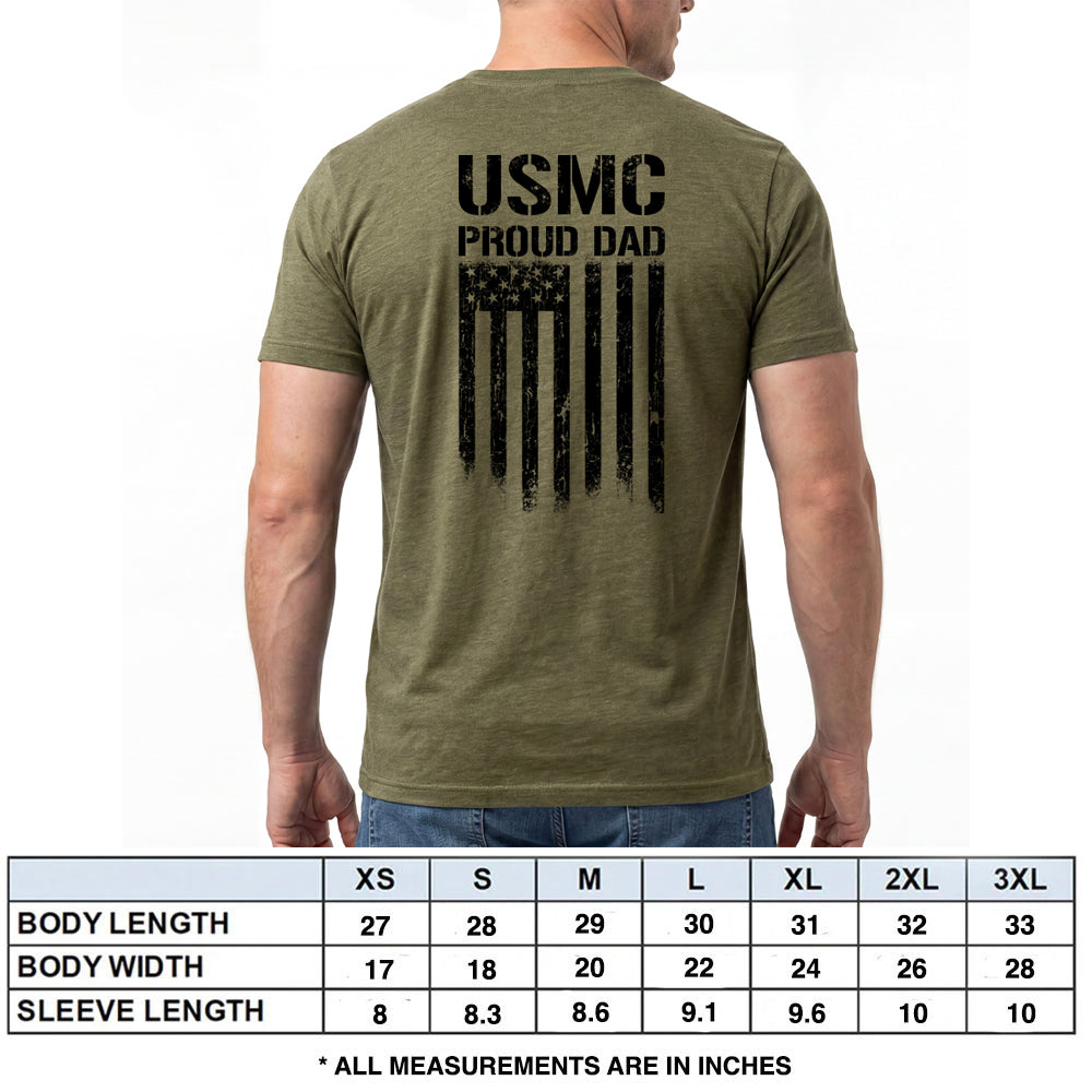 Hero Company Men's USMC Proud Dad Military Green Tee - Helps Pair Veterans With A Service Dog or Shelter Dog