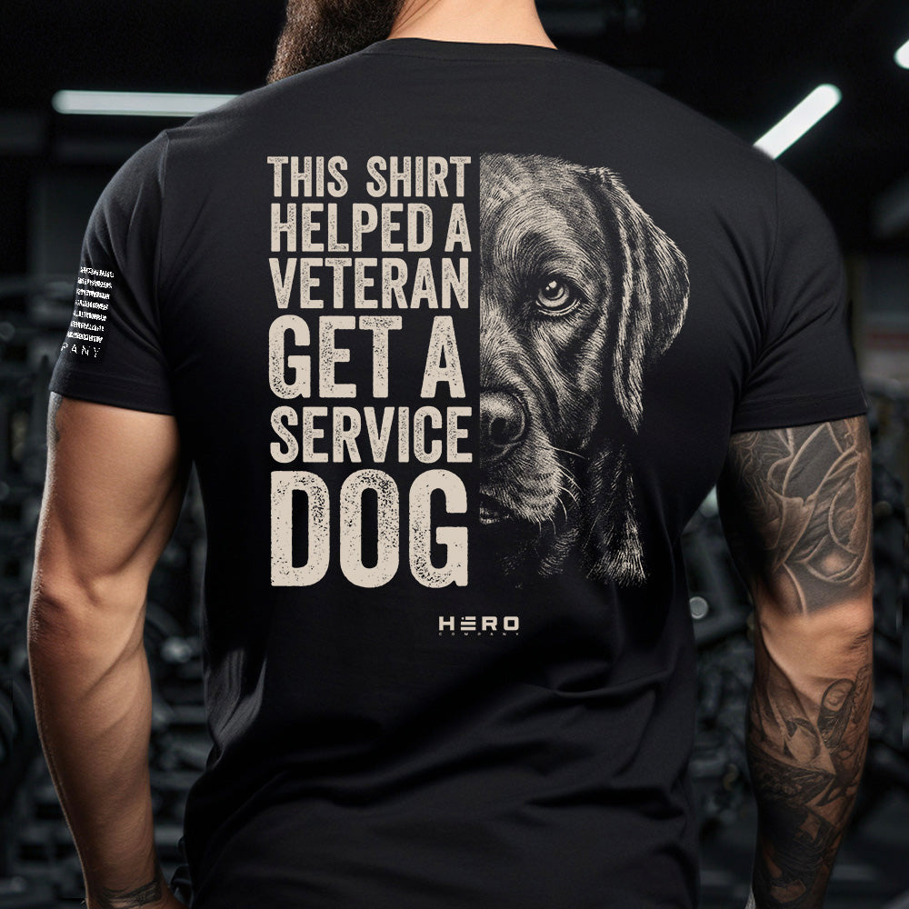 Hero Company Men's This Shirt Helped A Veteran Get A Service Dog Black Tee - Helps Pair Veterans With A Service Dog or Shelter Dog