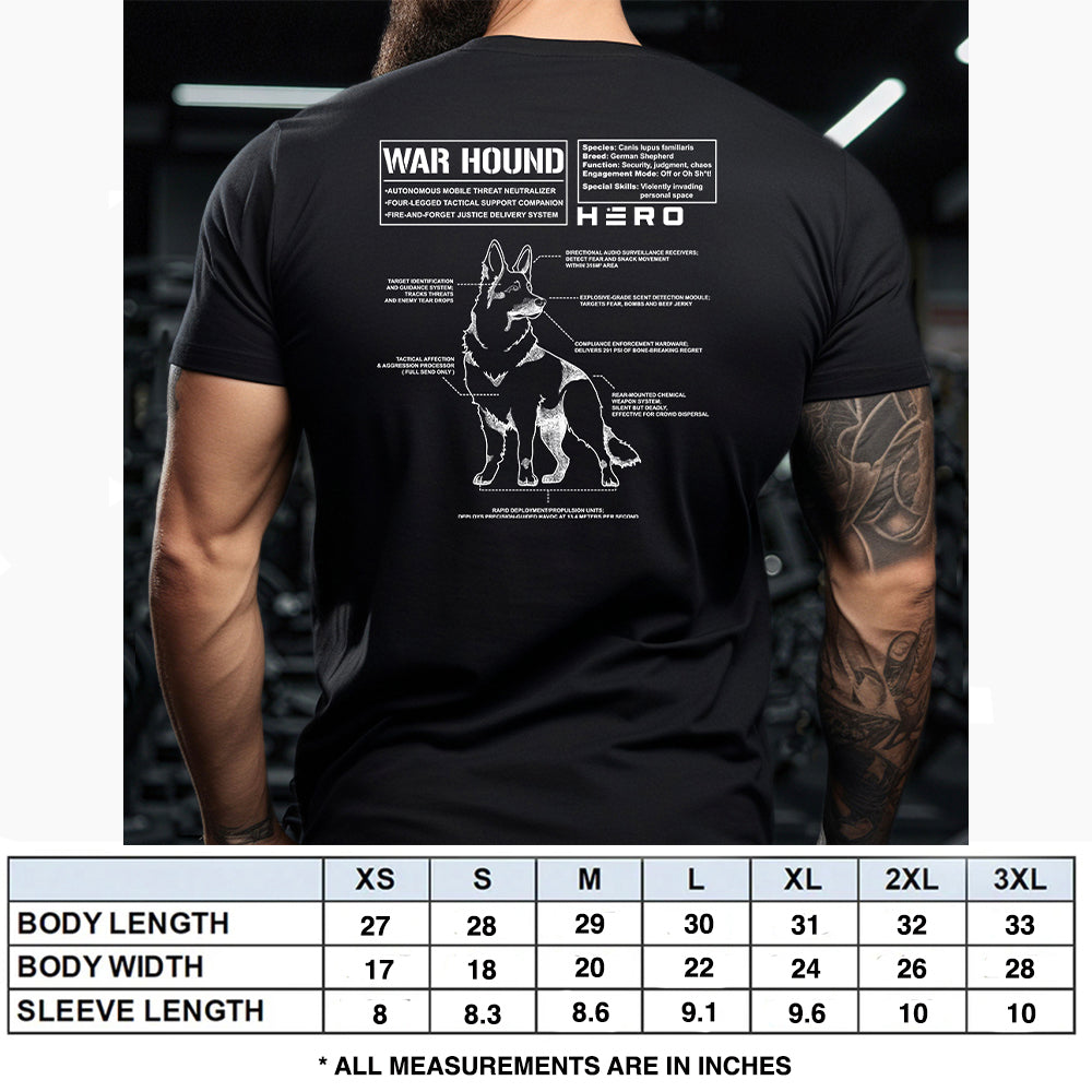 Hero Company Men's War Hound Black Tee - Helps Pair Veterans With A Service Dog or Shelter Dog