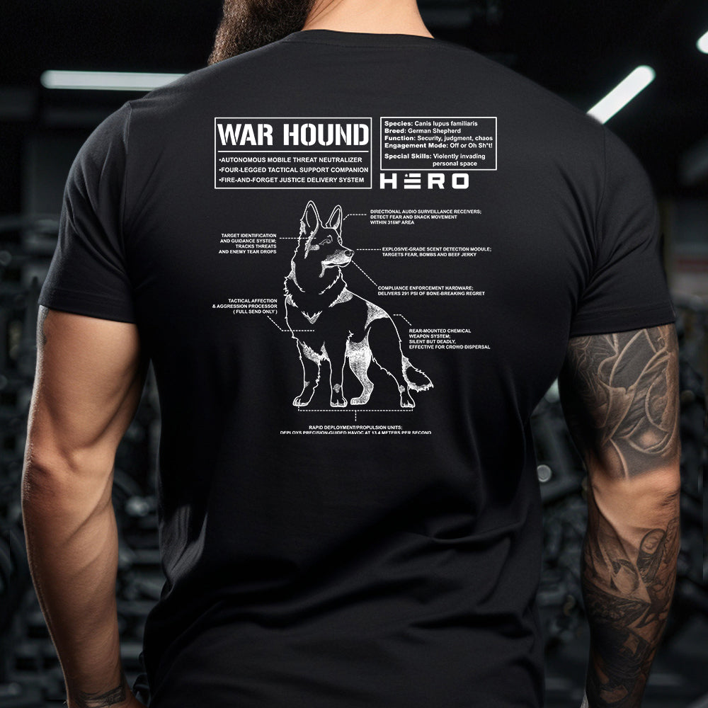 Hero Company Men's War Hound Black Tee - Helps Pair Veterans With A Service Dog or Shelter Dog