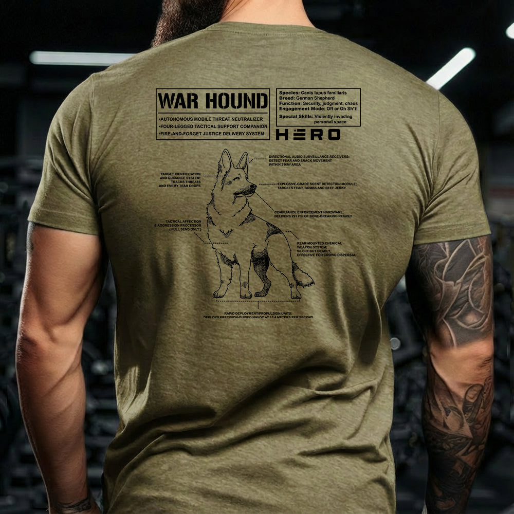 Hero Company Men's War Hound Black Tee - Helps Pair Veterans With A Service Dog or Shelter Dog