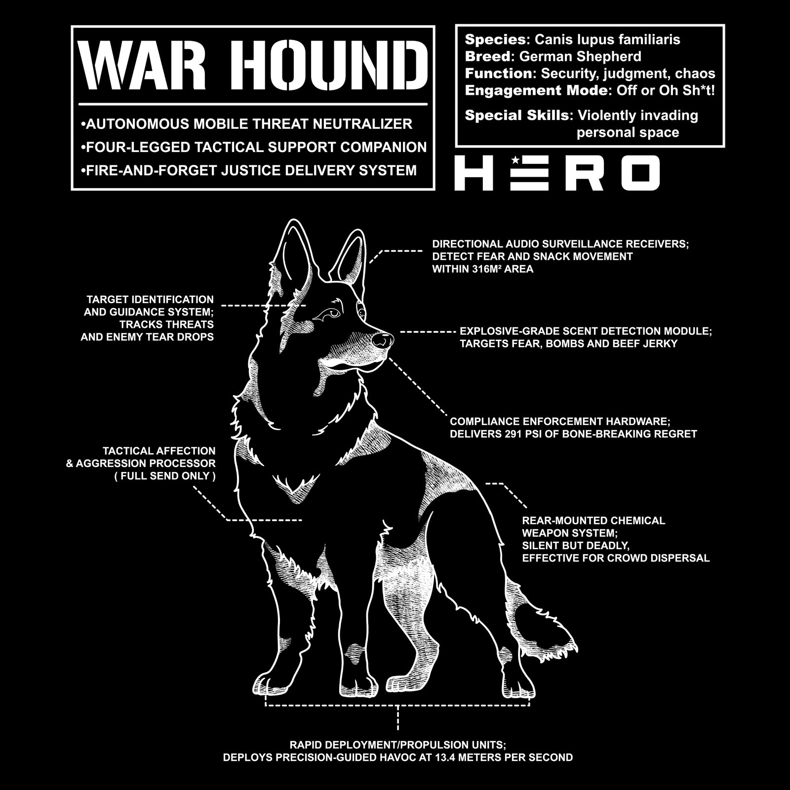 Hero Company Men's War Hound Black Tee - Helps Pair Veterans With A Service Dog or Shelter Dog