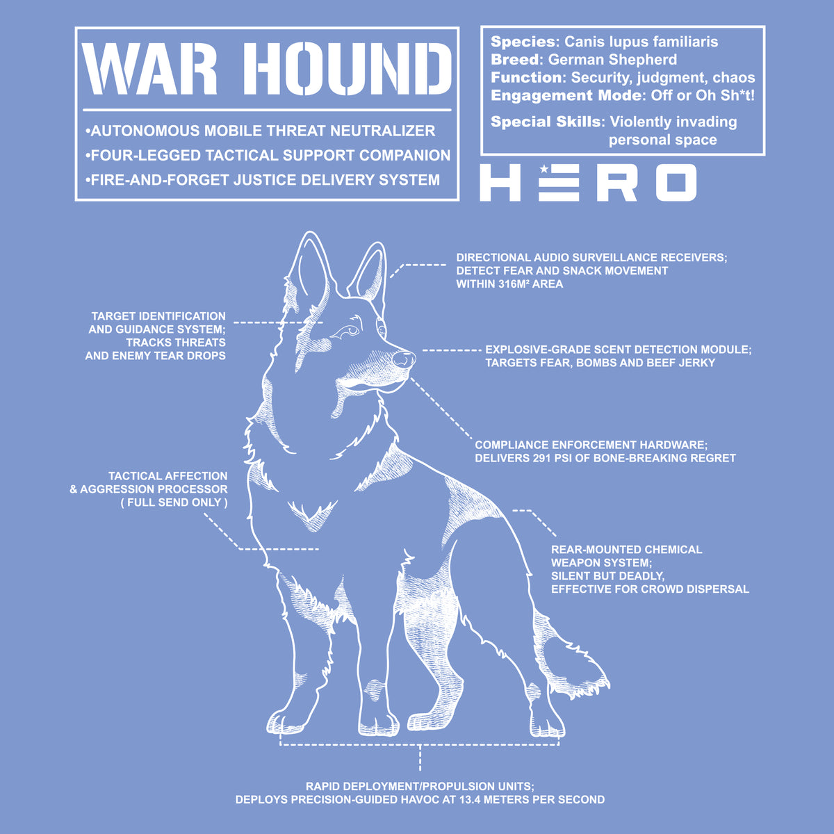 Hero Company Men's War Hound Black Tee - Helps Pair Veterans With A Service Dog or Shelter Dog