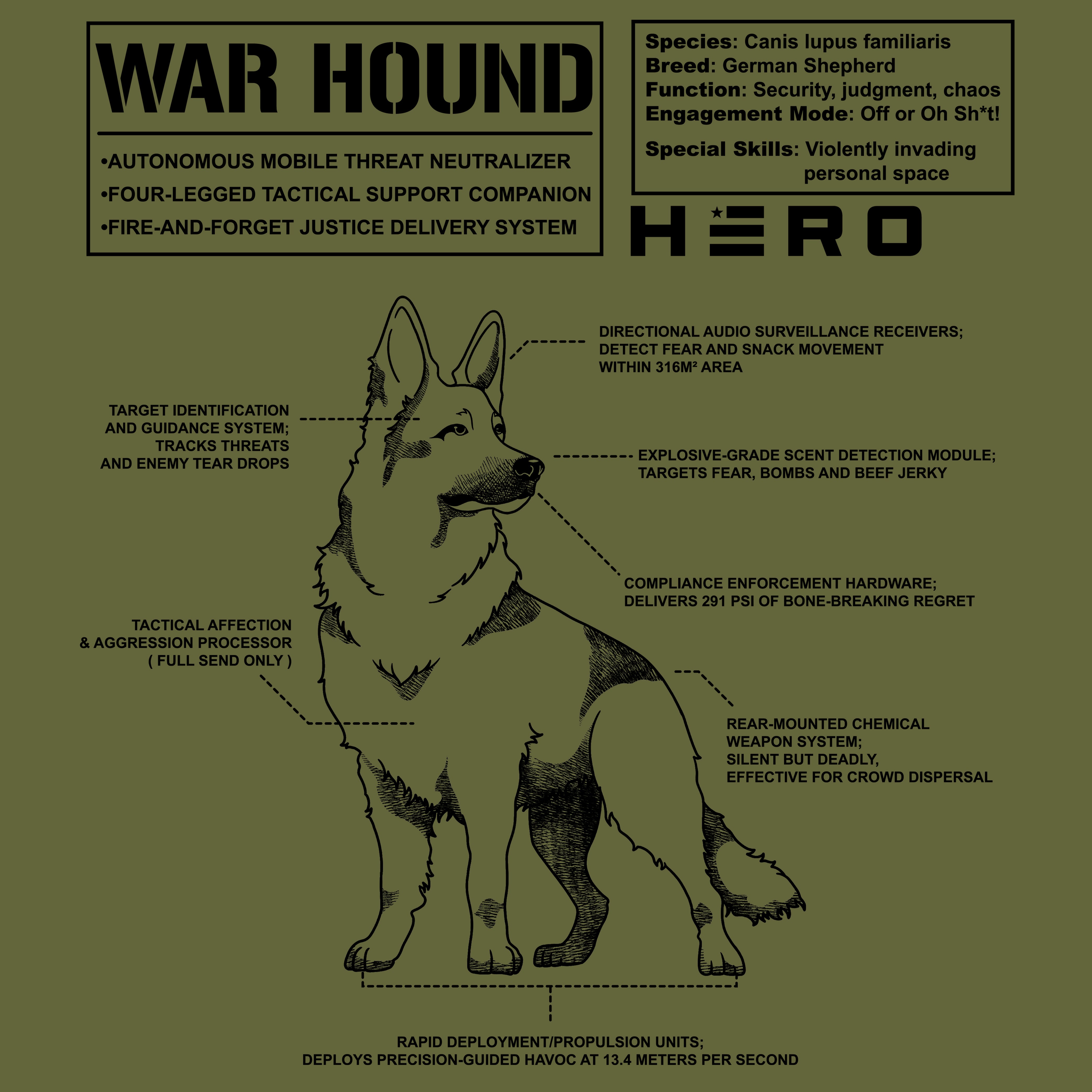 Hero Company Men's War Hound Black Tee - Helps Pair Veterans With A Service Dog or Shelter Dog