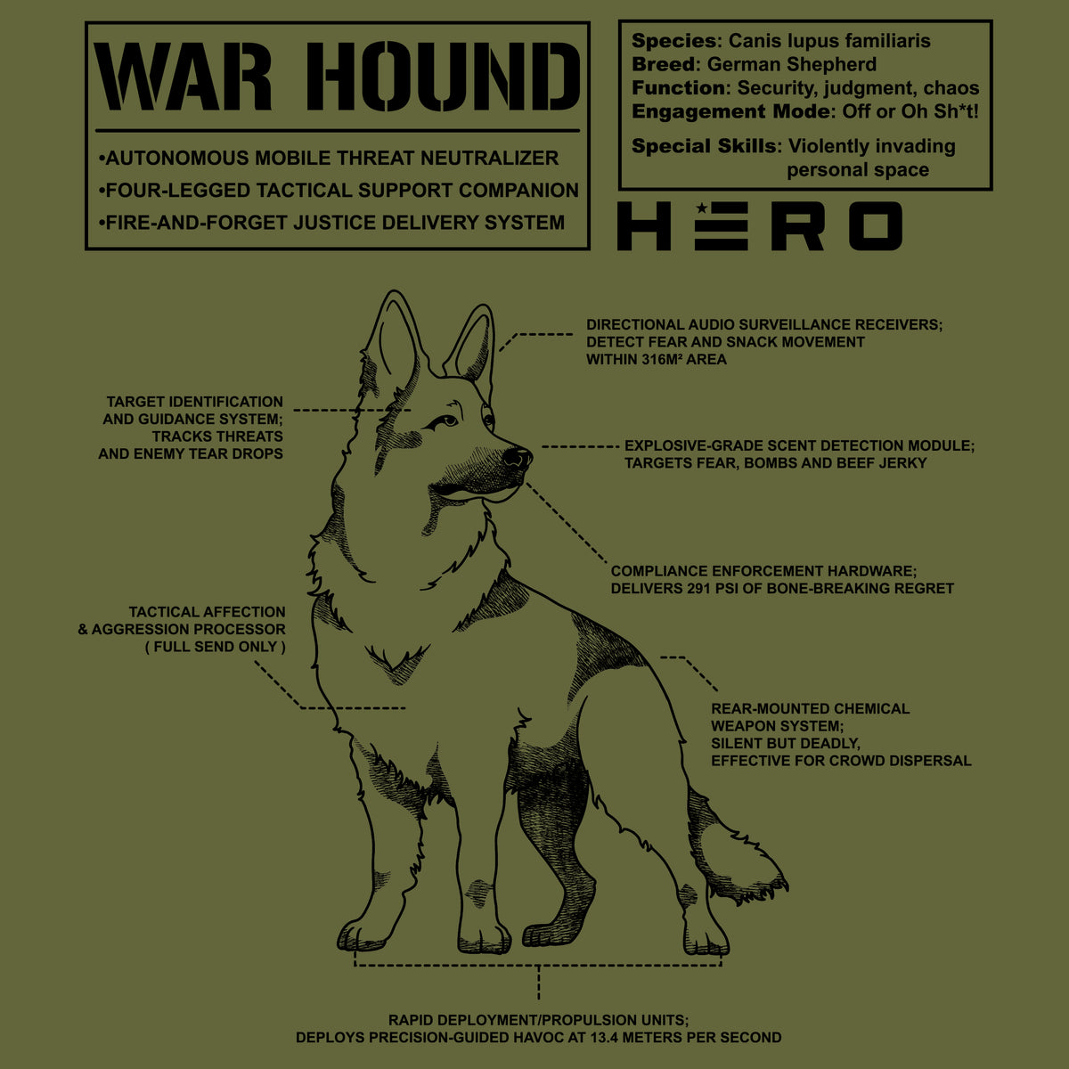 Hero Company Men's War Hound Black Tee - Helps Pair Veterans With A Service Dog or Shelter Dog